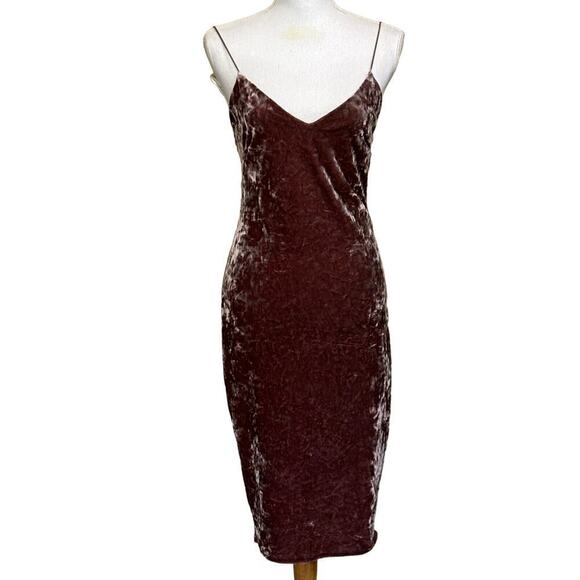 MindCode brown crushed velvet slip dress, midi, large, vintage, whimsical, alt - Picture 1 of 4